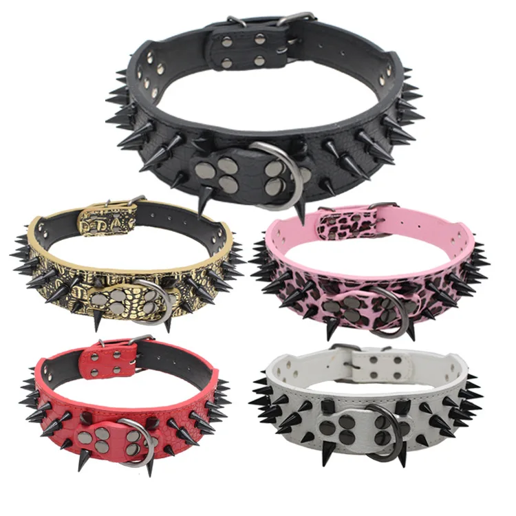 

Wholesale PU punk fashion Custom Leather Rivet Durable Pet Dog Collar with Spiked for Large Dogs, 13 colors