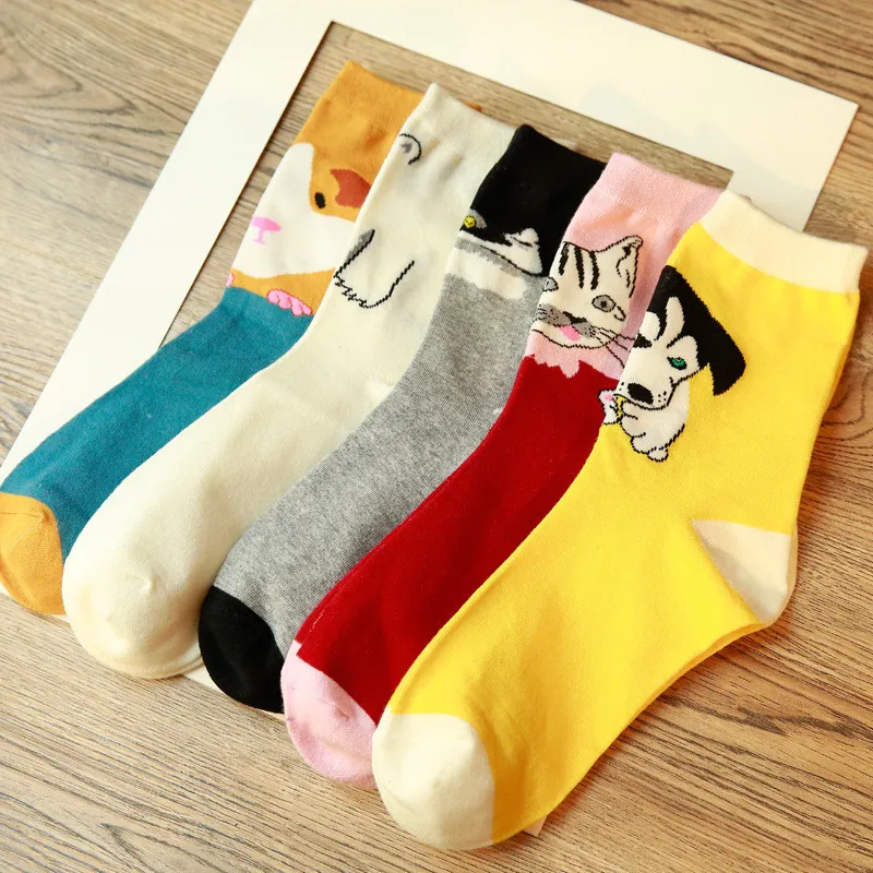 

WIIPU Unisex Funny Cartoon Animal Socks Girls Warm Soft Cotton Socks Korean Cute Happy Cat Hamster Dog