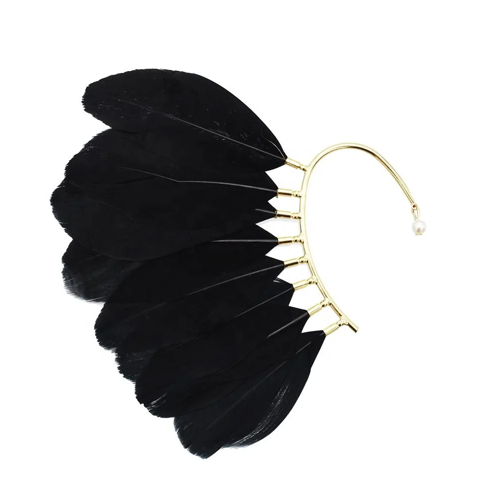 

Fast Direct Unique 1Pc(Left)Unisex Earring Ear Cuff Feather Ear Cuff Non Piercing Gold Plated, Black,white