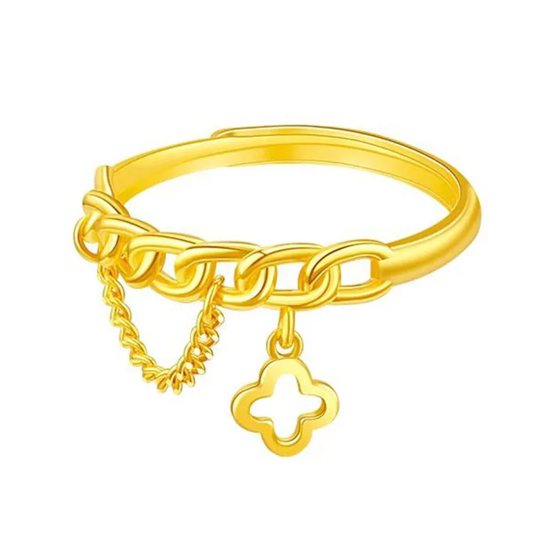 

Vietnam Placer Gold Chain Clover Ring Four-Leaf Clover Pendant Ring Women's Jewelry Gift Supply In Stock