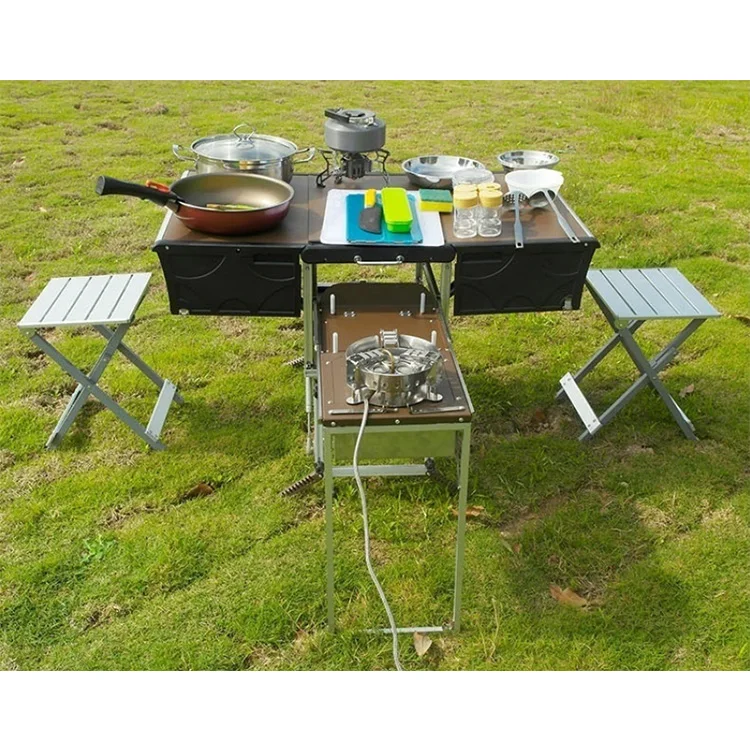 

wholesale outdoor camping kitchen set Light weight aluminium alloy kitchen cabinets leisure small camp picnic tables folding