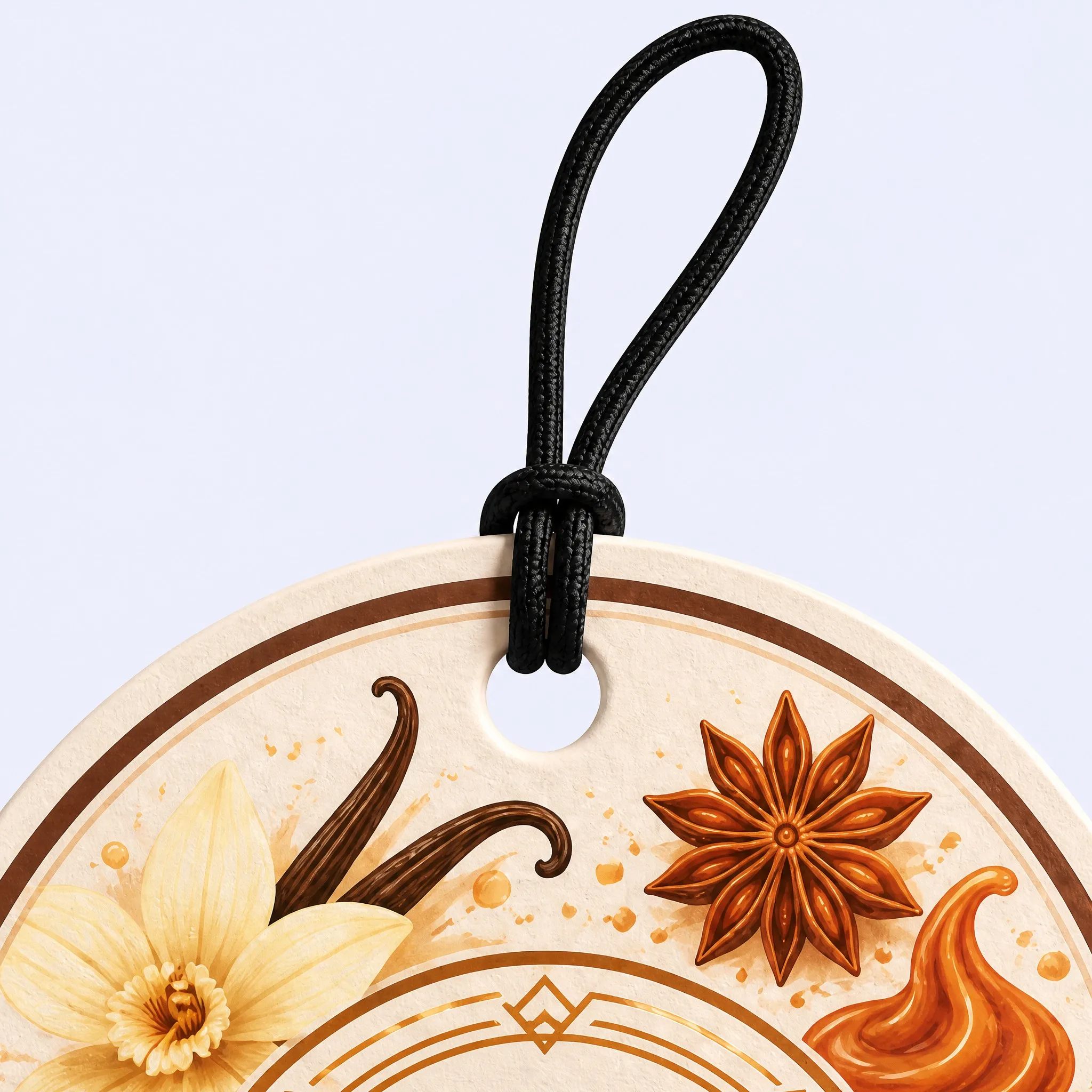 Top Detail of Vanilla Air Freshener with Elastic Cord Loop, Vanilla Orchid, and Star Anise