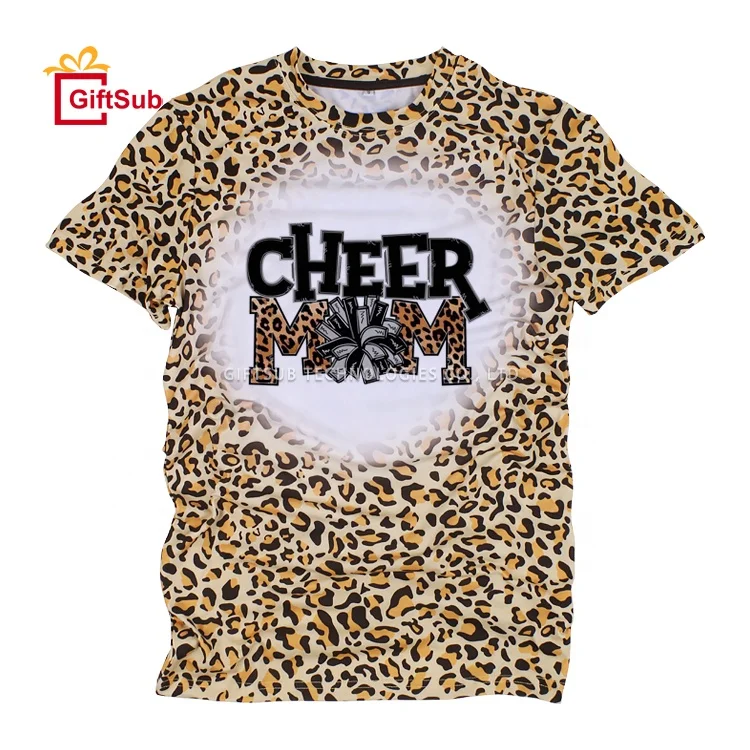 

High Quality US Size Faux Bleach T-Shirt Sublimation Blank Cheetah Print Faux Bleached Leopard Shirts For Men Women