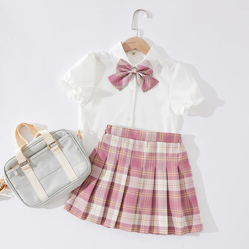 

Girl 2021 New Summer Dress Set JK Uniform Junior Junior Two Piece Summer Dress for 10-Year-Old Primary School Student, As picture and also can make as your request