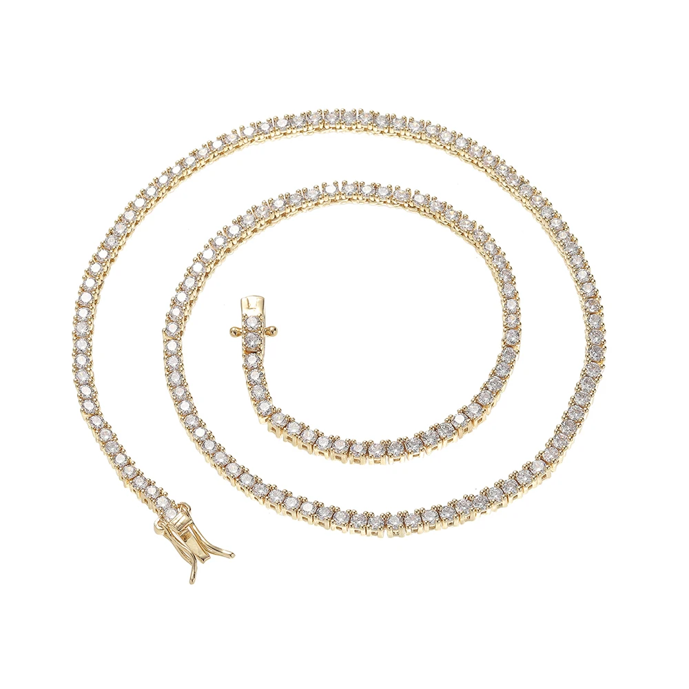 BC222  2.5mm 16"18" 20" Tennis Chain Iced Out Brass Prong Setting CZ Necklace Cubic Zircon Bling Bling Jewelry