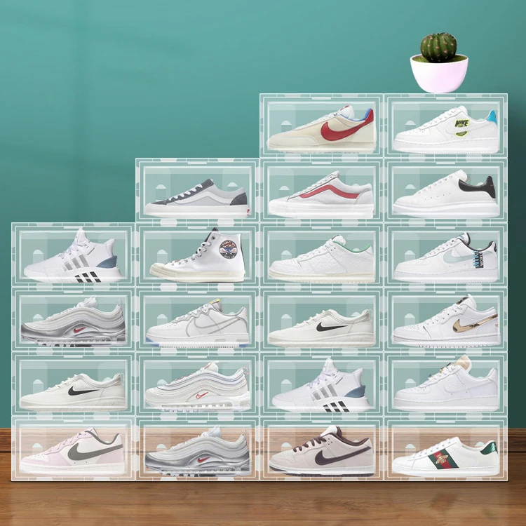 

High quality 10 tier portable plastic PP shoe storage rack organizer cabinet for home, Transparent, white and black