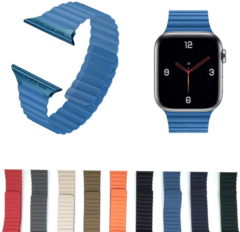 Unique Designed Leather Band Compatible for Apple Watch Series Adjustable Loop Strap with Strong Magnetic