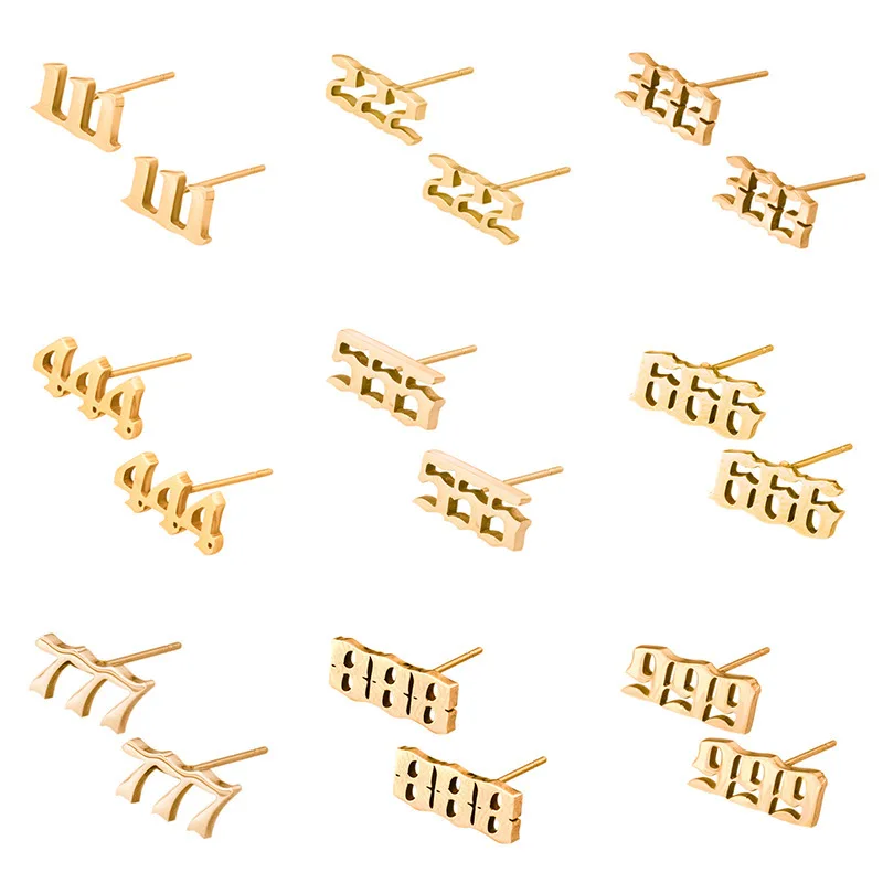 

Juice Jewelry Personalized Angel Number 111-999 Earrings Gold Silver 2 Color Stainless Steel Lucky Number Stud Earrings