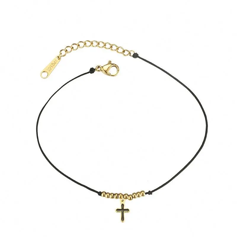

Fashion strings designs cross pendant bracelet black string accessories for women