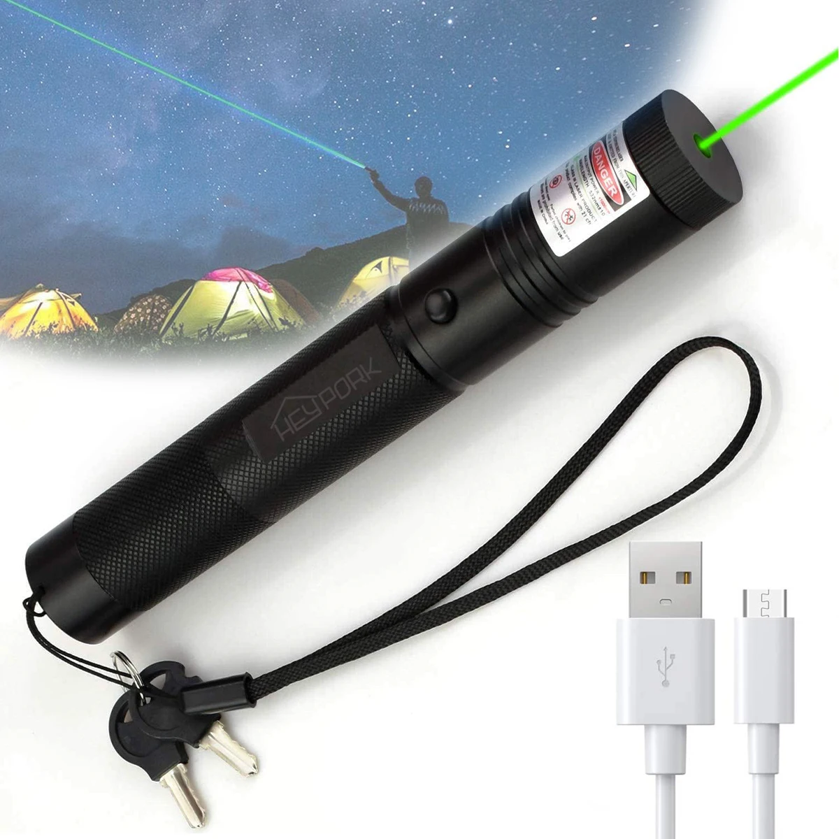 

Tactical high-power green laser pointer beam flashlight, portable USB with waterproof function, for outdoor hunting travel