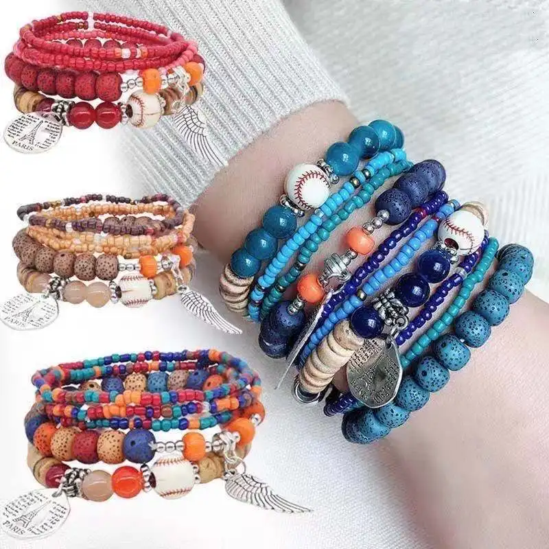 

Bohemian Clan Style Simple Disc Tower Wings Personality Rice Beads Multi-Layer Women'S Bracelet, Picture shows