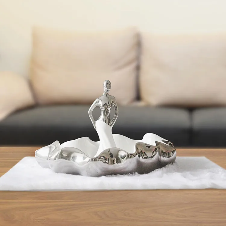 

Hot selling living room decoration accessories luxury silver ceramic home table decor pieces, White silver