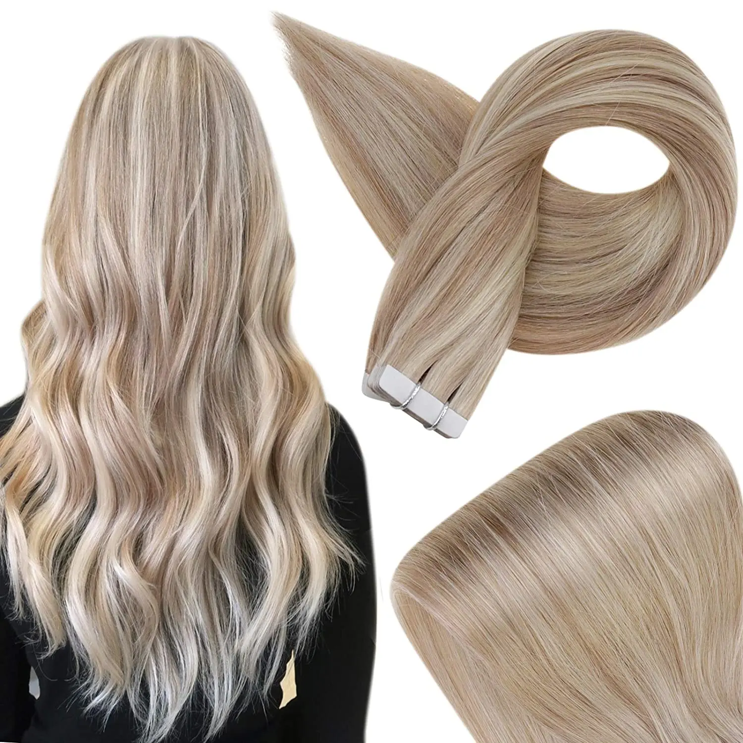 

Full Shine Hot Selling Highlight 613 Blonde Human Hair Extension Mix Dark Ash Blonde Remy Brazilian Hair Extensions Tape in 50G