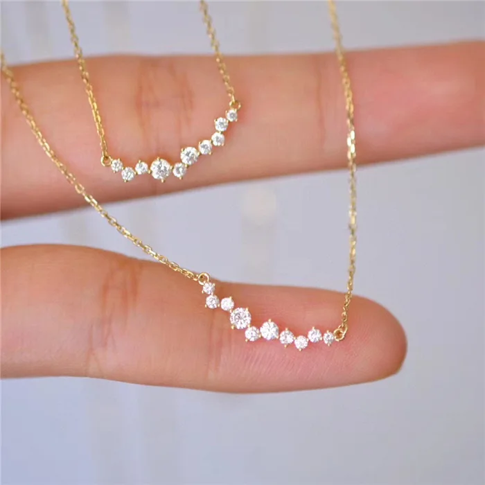 Brilliant Classical Smile Shape Cubic Zirconia Pendant Necklace 925 Sterling Silver Bling Bling Diamond CZ  Necklace