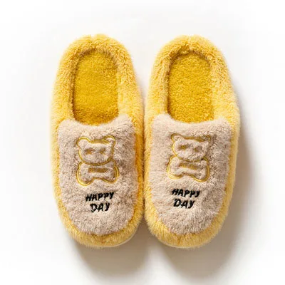 

Winter warm cartoon slippers couples soft soles home men plush cotton slippers women, As picture