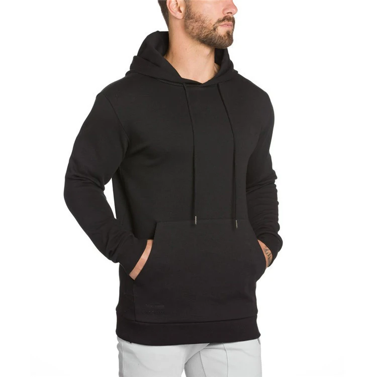 

Wholesale high quality men's fitness sweatshirts fashion cotton black solid color jumpers custom hoodies