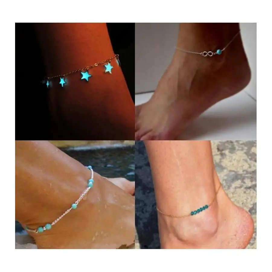 

2019 Foot Ornaments Beach Wind Blue Five-Pointed Star Tassel Night Anklet Ankle Bracelets For Women