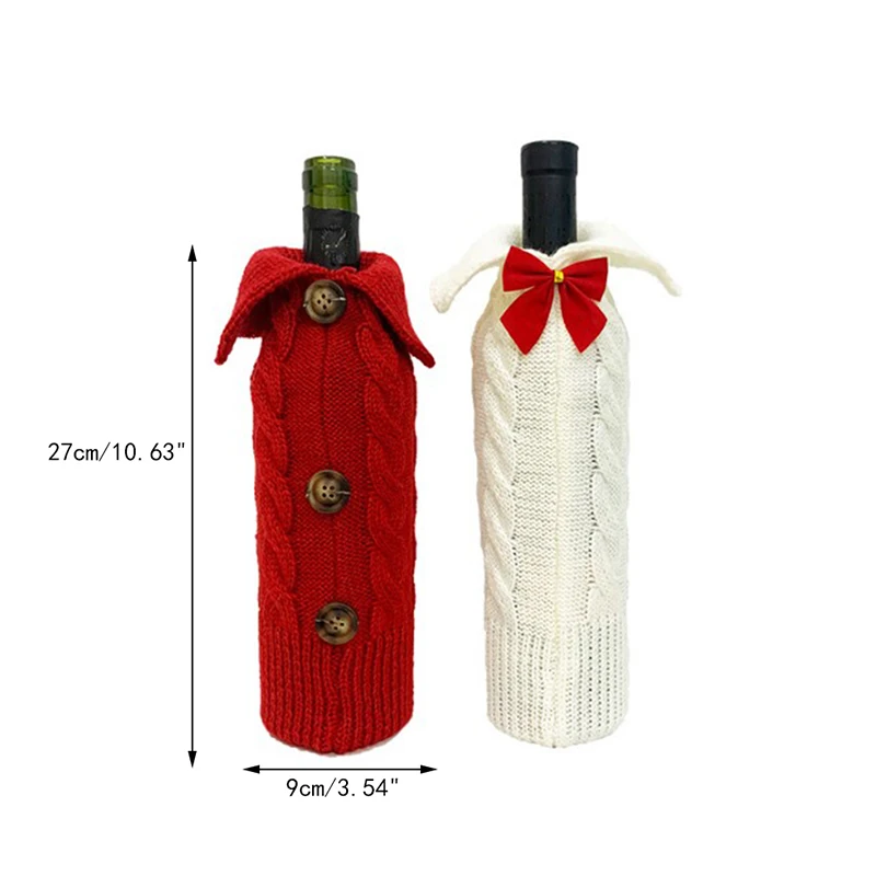 

1pc Wine Bottle Sweater Cover Bag Snta Clus Knitted Hat Xmas Home Dinner Party Decor Red Wine Bottle Bags