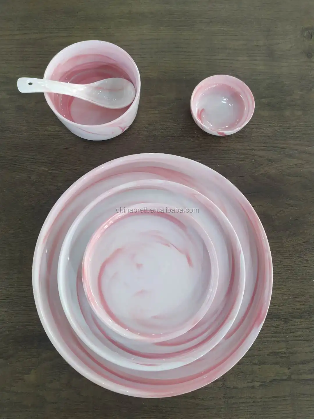 High temperature ceramics plates sets pink marble porcelain dinner grey marble crockery set