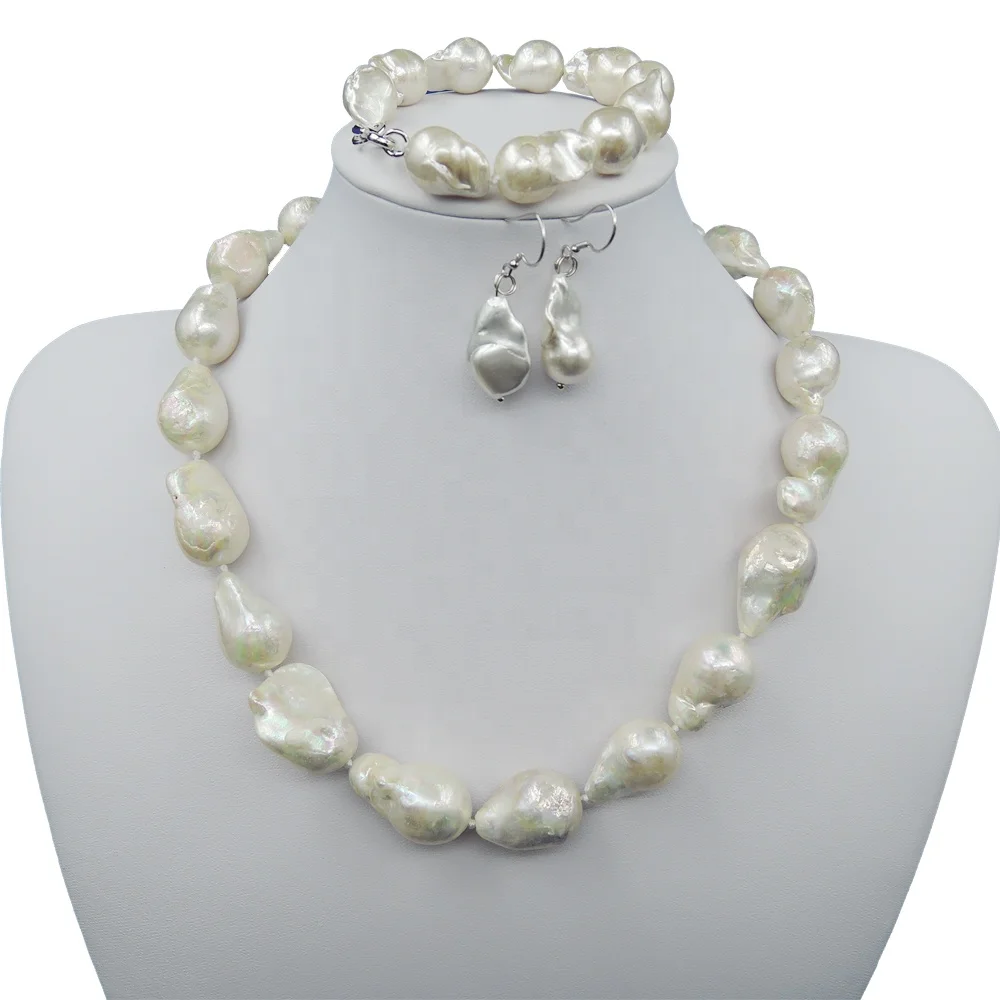 

12-14 mm Baroque Shape Natural Freshwater Pearl Jewelry Set for wedding Factory Price A grade have repaired