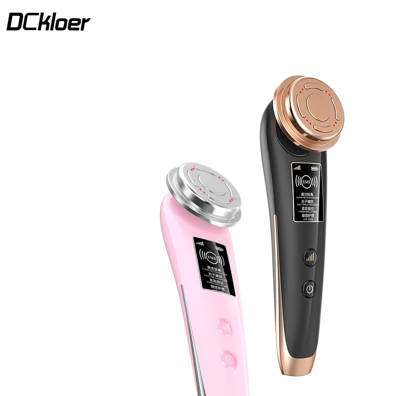 

DCKloer EMS LED Light Photon Facial Beauty Skin Care Tools Face Lifting Sonic Vibration Massager Device Rechargeable Waterproof, White, black, pink