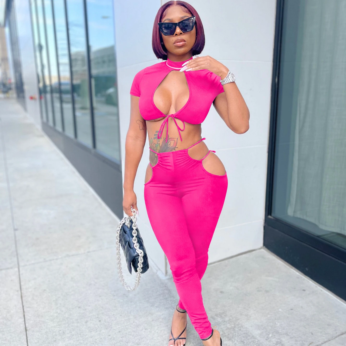 

Summer 2021 women neon clothing Sexy Night Club Outfits Summer Fashion Women Two Pieces Sets Two Pieces Crop Top And Pants Set