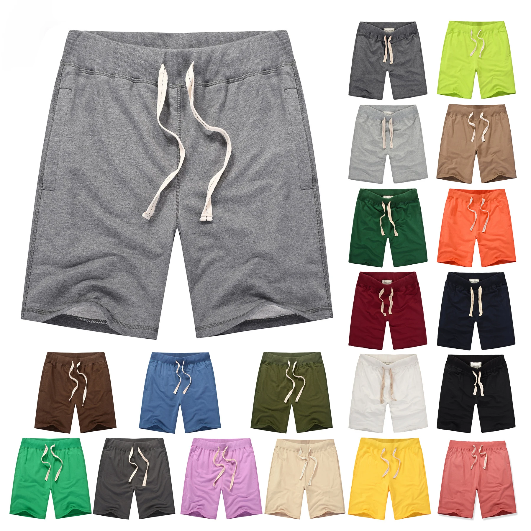 

20 colors good quality cotton blend wholesale men' shorts running gym sport surf board shorts summer beach board custom shorts, As shown