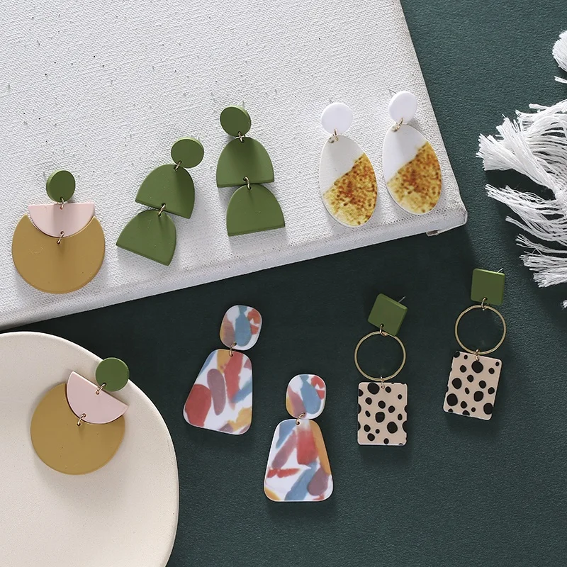 

JUHU 2020 Summer Bohemian geometric acrylic hanging earrings latest resin drop earrings women's jewelry Wholesale, Colorful