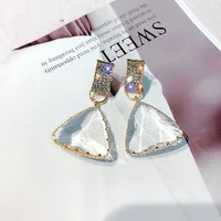 

Wholesale jewelry fashion gold plated stud triangle pendant crystal earring