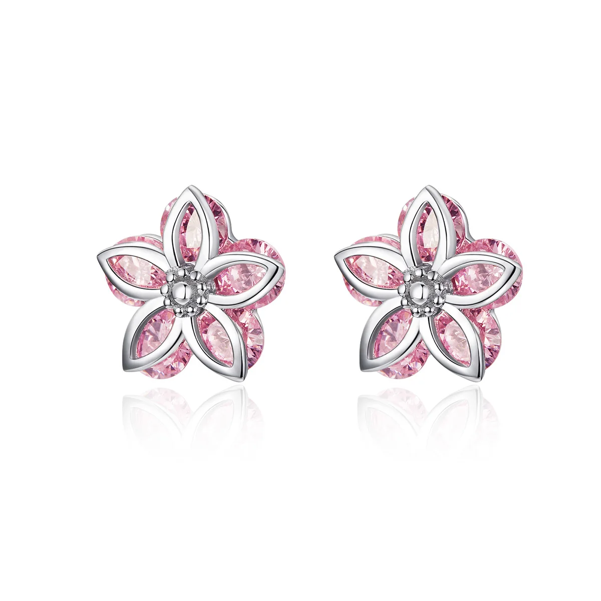 

Romantic cherry blossoms 925 silver flower stud earrings women