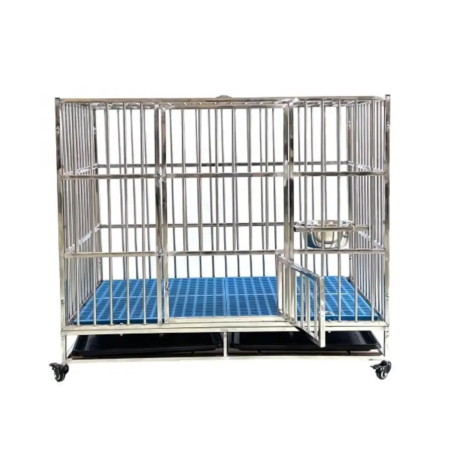 

China Factory Wholesale Big /Middle / Small Size Indoor Outdoor Strong Stainless Steel Metal Iron Dog Kennel Cage with pallet, Silver