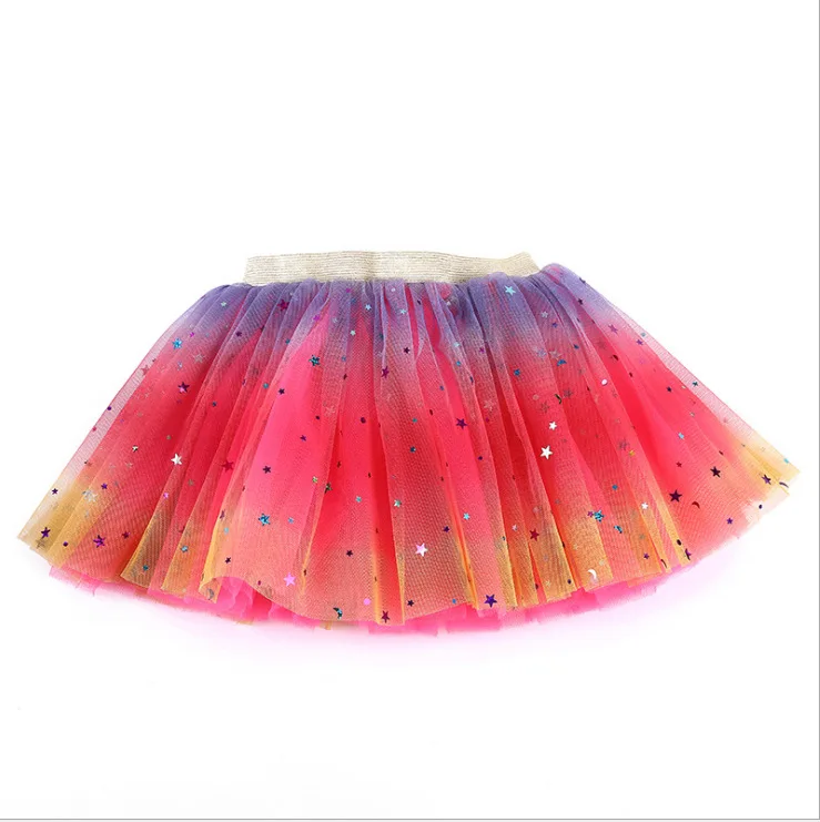 

Wholesale Good Supplier Toddler Birthday Baby Tulle Skirt 4 Layer Sequin Lace Kids Colorful Rainbow Girls' Skirts