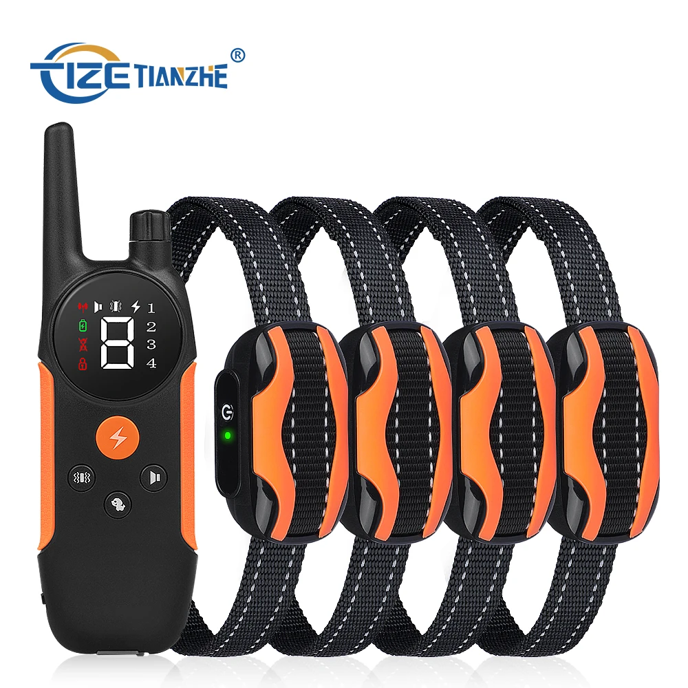 

New Arrival 1000M 4 dogs Electric Rechargeable Remote Control Dog Shock Training Collar, Black+orange/blue