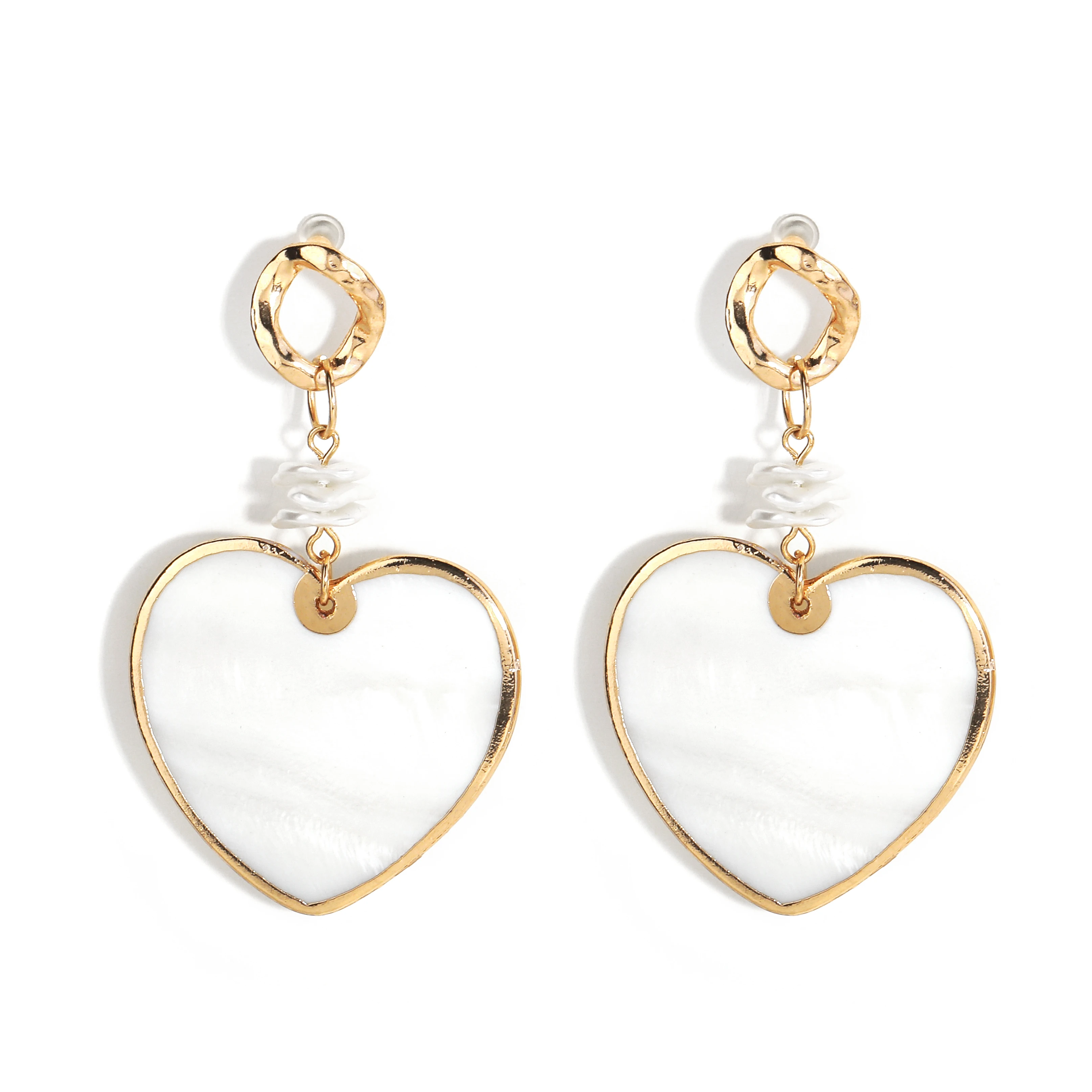 

hawaii jewelry nature shell love heart pendant irregular hammered gold plated post earrings