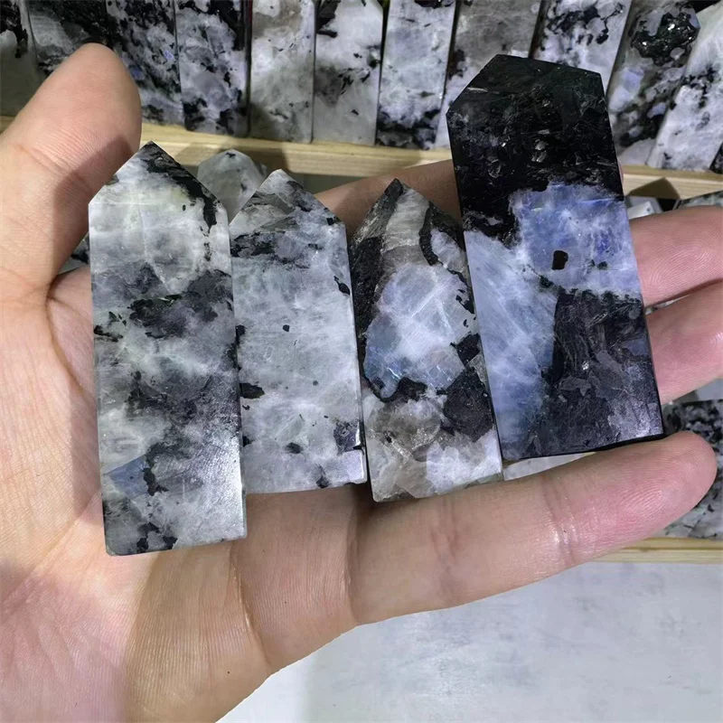 Wholesale Natural Crystal Healing Stones Rainbow Moonstone Blue Flash Tower for Sale