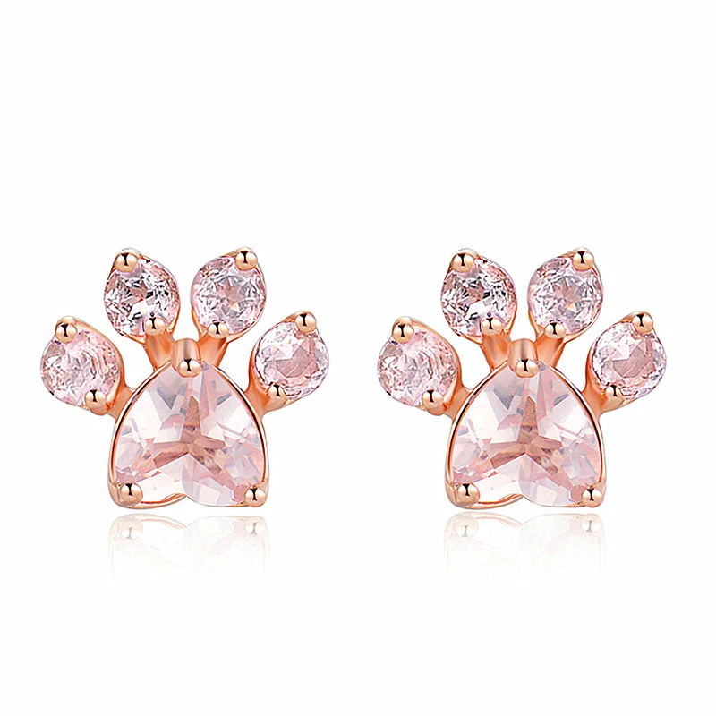 

New Hot Trendy Cute Cat Paw Earrings For Women Fashiong Rose Gold Earring Pink Claw Print Bear and Dog Paw Stud Earrings