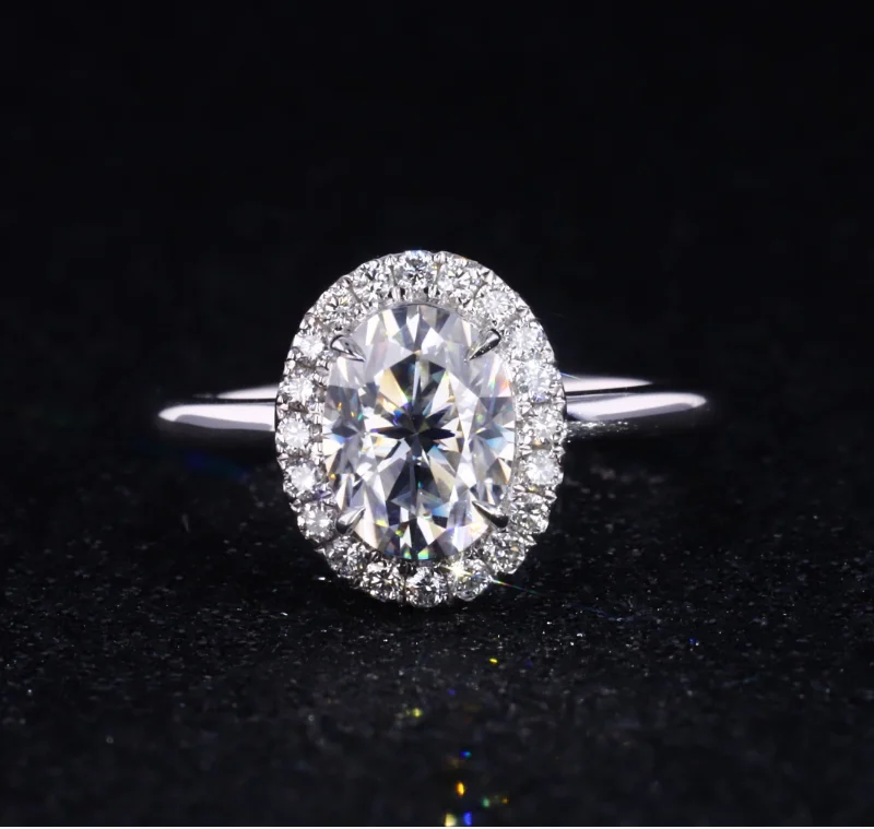 

Fashion Brilliant Oval Shape Moissanite Wedding 14k White Gold Wedding Ring
