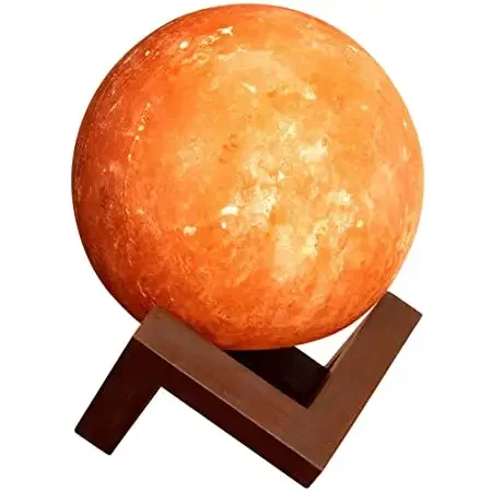 

High-end Himalayan Full Moon Natural Salt Lamps Pink Salt Lamp With Wooden Base Wholesale From Pakistan
