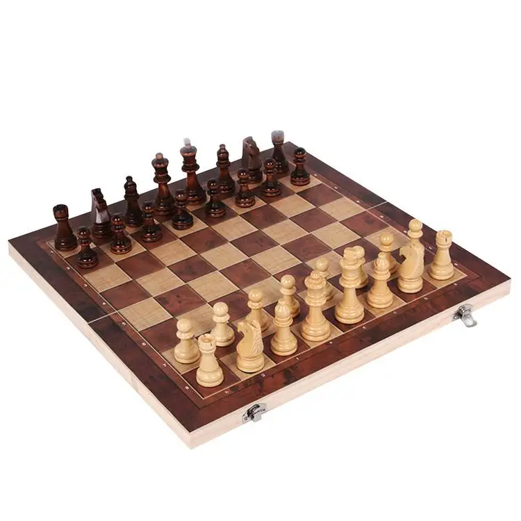 

3 in 1 Chess Set Wooden Chess Game Backgammon Checkers for Indoor Travel chess wooden folding