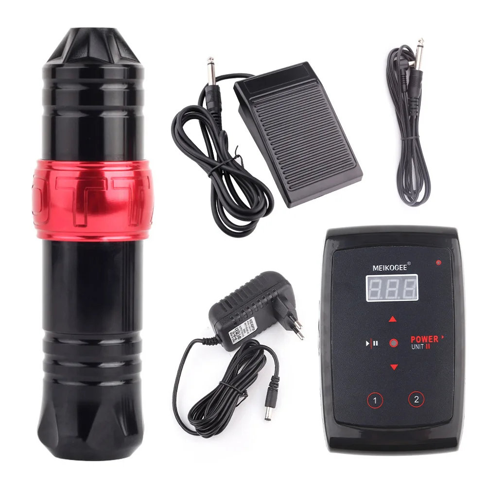 

New Professional Rotary Tattoo Machine Pen Kit Black Power Supply 20 Cartridge Eyebrow Pen Kit
