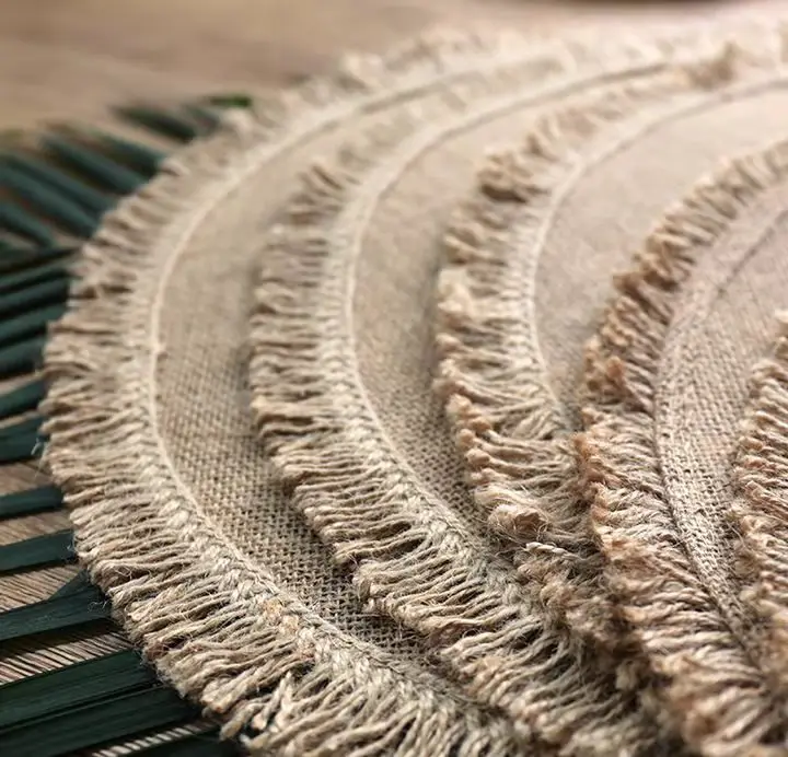 

2022 CR Custom placemats fringed woven natural jute placemats set of 4, Natural color