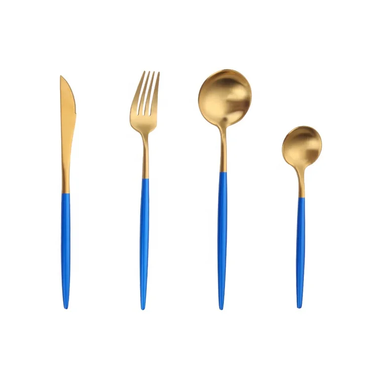 

Wholesale Best Portuguese Gold 304 Matte Silver And Spoon Color Colored Ann Chan Retro Flatware Gold Vintage Luxury Cutlery Set