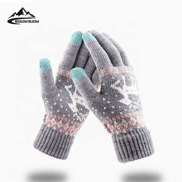 

GOLOVEJOY DZ23 Christmas Gift Cute Gloves Touch Screen Winter Warm Printing Knitting Cotton Jacquard Thick Gloves, Has 6 colors