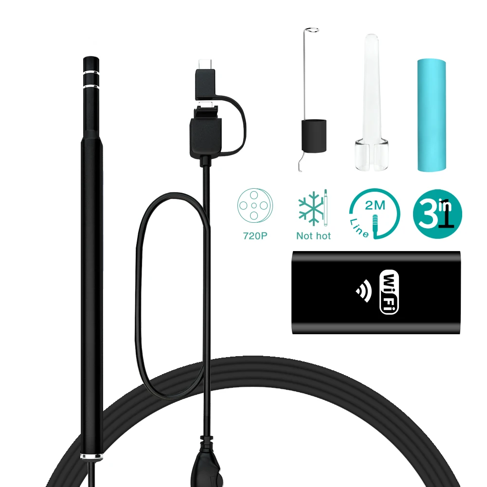 

Ear Endoscope Camera Cleaner Ear Wax Removal Device Led Digital Otoscope, Black/ blue