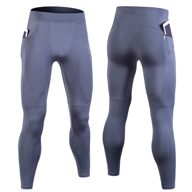 

Gym wear muscle training leggings running fitness quick-drying compression pants mens sports tights with zipper pocket