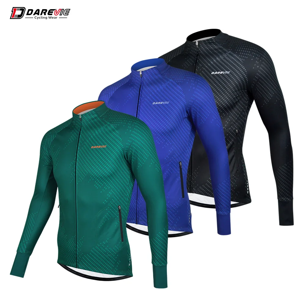 

Darevie winter thermal custom cycle jersey 2 hand pockets with zippers men jackets bicycle clothing winter coat Jersey, Black/green/blue