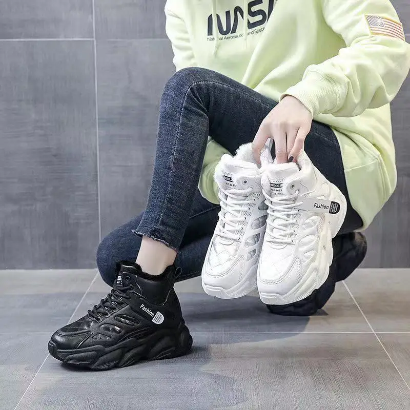 

Wholesale 2021 Women Casual sport Shoes winter leisure platform sneakers with Fluff lining