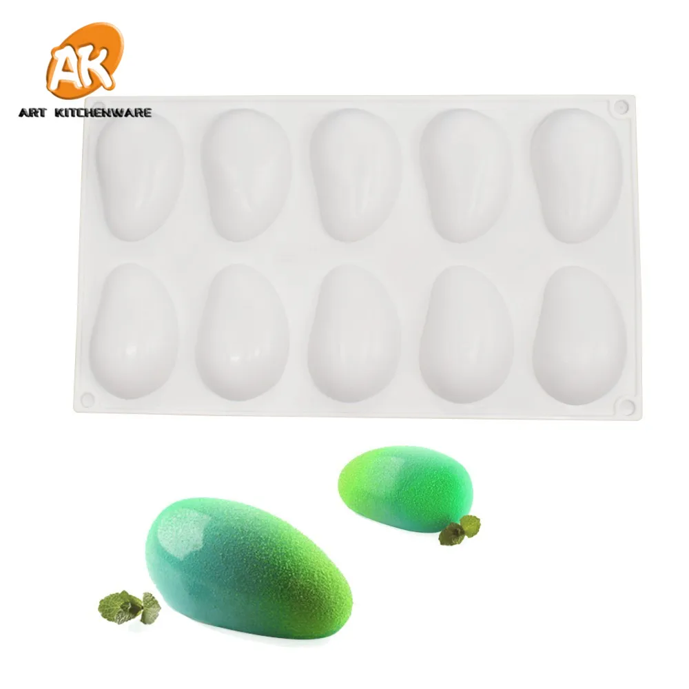 

AK 10cavities Mango Silicone Cake Molds Mousse Moulds Soap Molds Pastry Baking Tools for Bakery MC-115, White or random