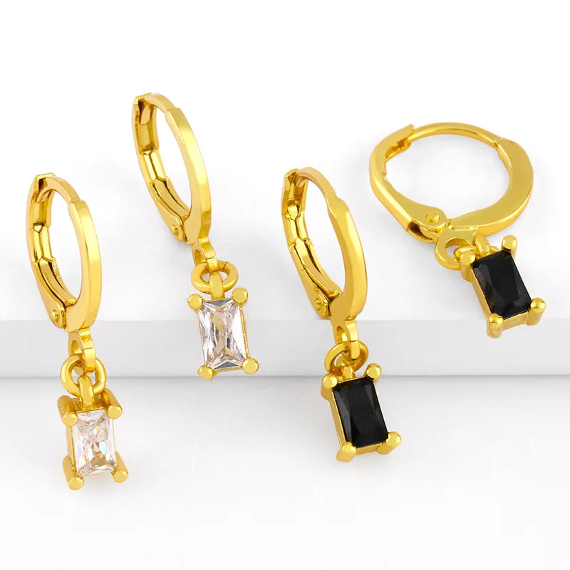 

Geometric Rectangle Small Square Diamond Colored Zircon Pendant Earrings