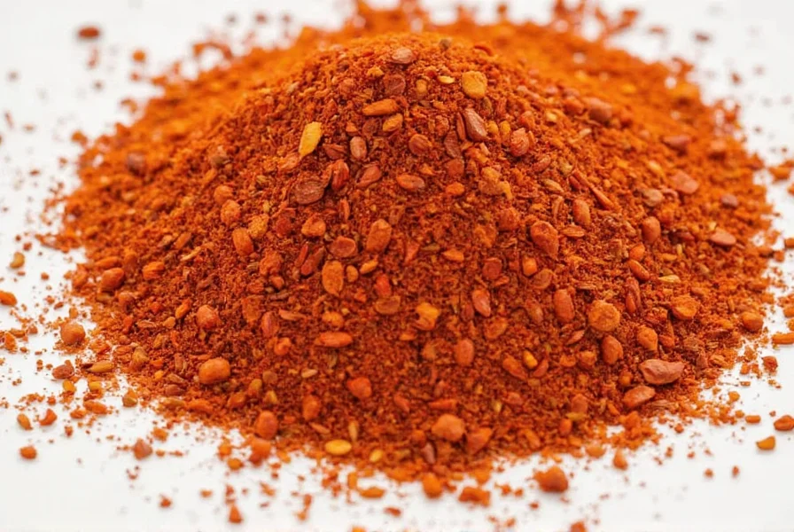 A bowl of spicy tom yum soup topped with Thai chili flakes